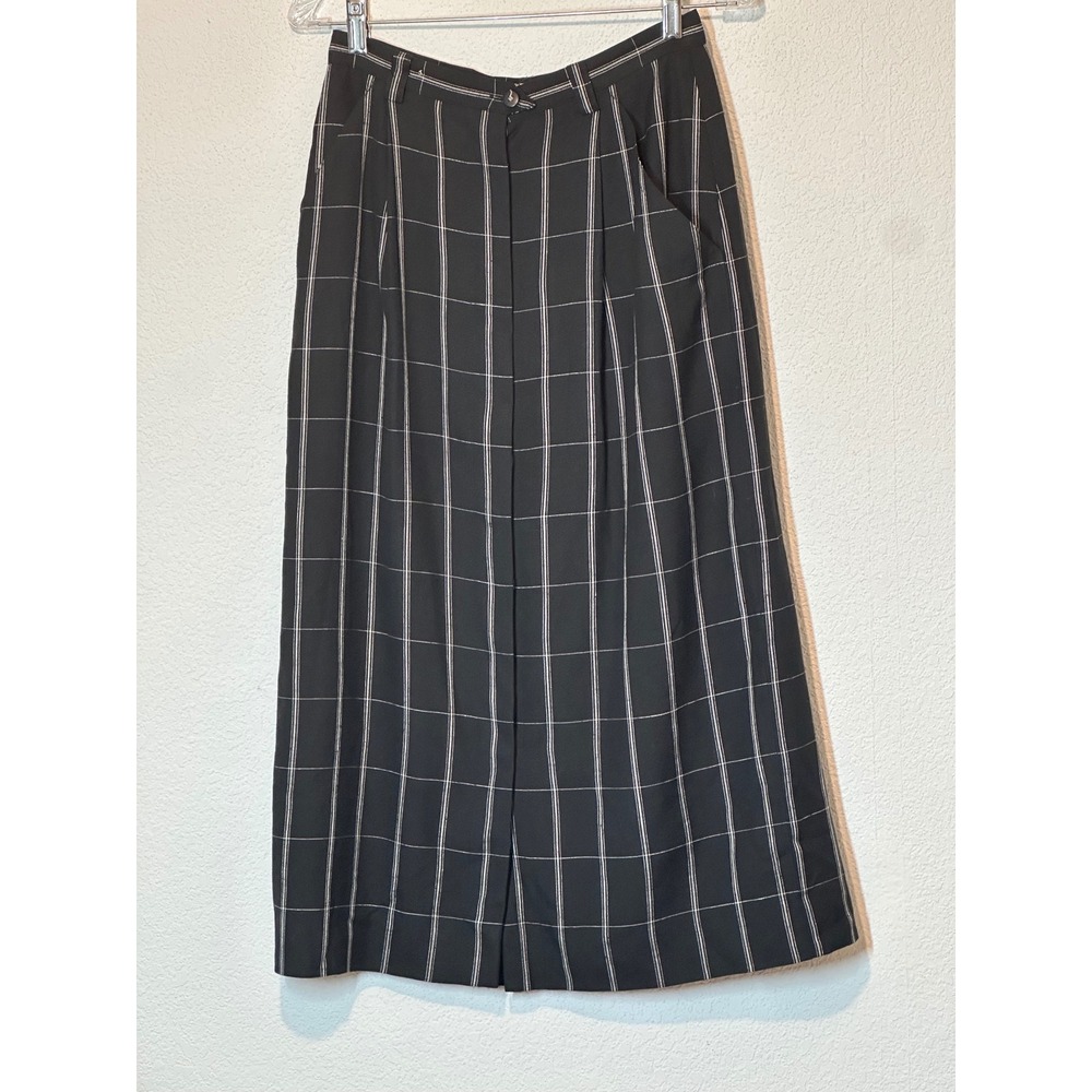 Jones New York Vintage Black White Windowpane Plaid Rayon Linen Midi Skirt 10